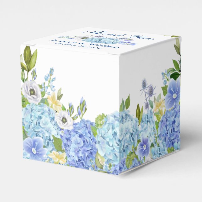 Blue Hydrangeas  Greenery  Floral Gift Wedding Favor Boxes (Front Side)