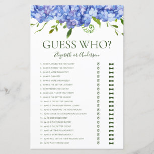 Blue Hydrangeas Guess Who Bridal Shower Game
