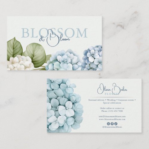 Blue Hydrangeas Handwritten Script Floral  Business Card