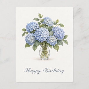 Blue Hydrangeas Happy Birthday Postcard