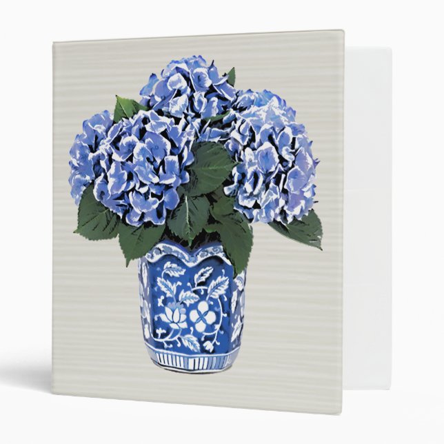 Blue Hydrangeas in a Floral Ceramic Pot Binder (Front/Inside)
