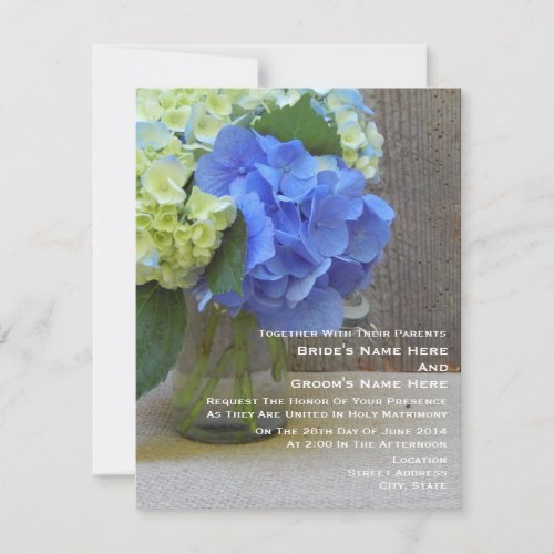 Blue Hydrangeas In A Mason Jar Wedding Invitation