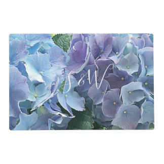 Blue Hydrangeas Light Initials Laminated Placemat