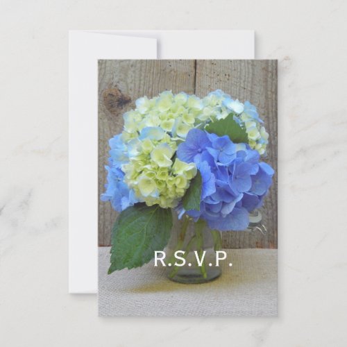 Blue Hydrangeas Mason Jar Rustic Wedding RSVP