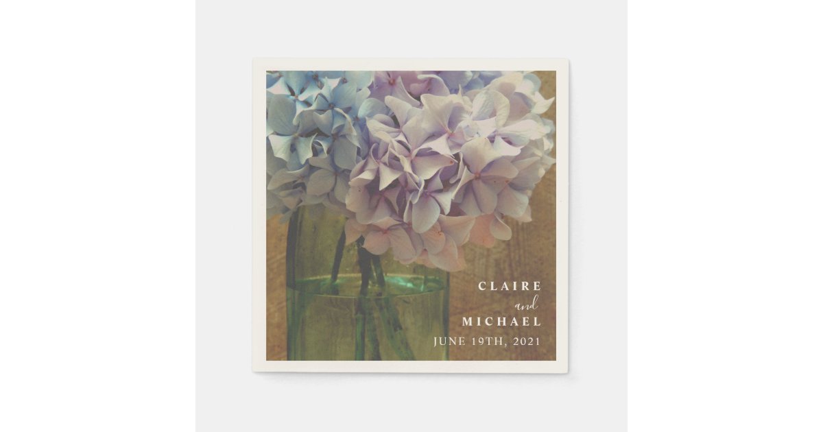 Blue Hydrangeas Mason Jar Wedding Napkins Zazzle Com