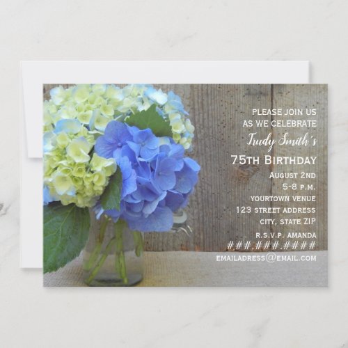 Blue Hydrangeas Mature Birthday Party Invitation