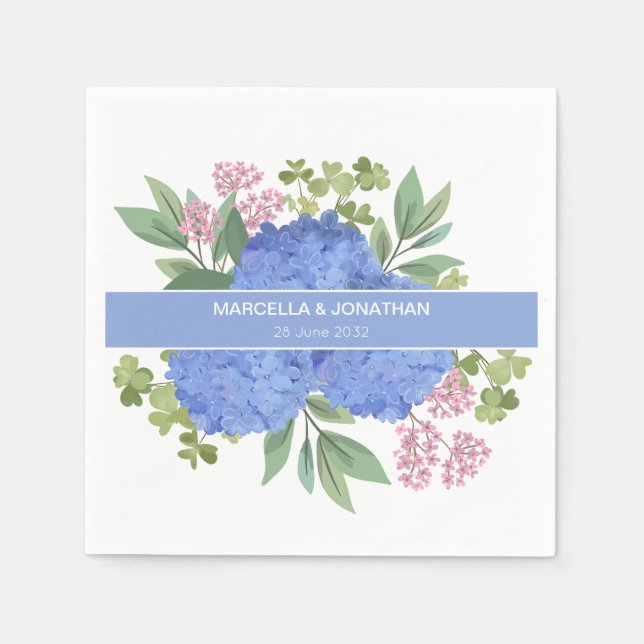 Blue Hydrangeas Modern Bouquet Custom  Napkins (Front)