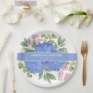 Blue Hydrangeas Modern Bouquet Custom  Paper Plates