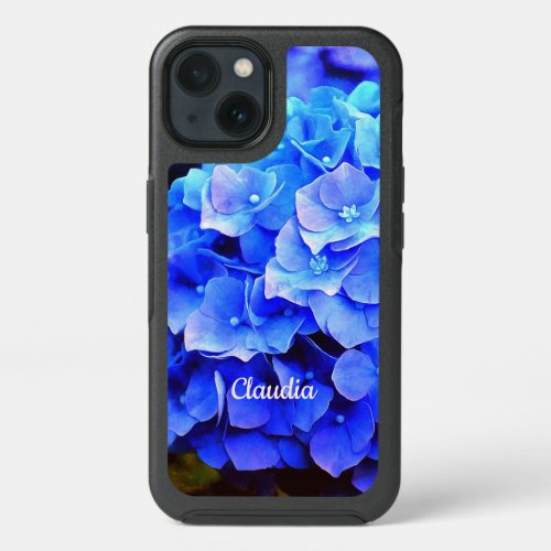 Blue Hydrangeas Monogrammed Floral iPhone 13 Case