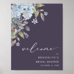 Blue Hydrangeas Navy Bridal Shower Welcome Poster at Zazzle
