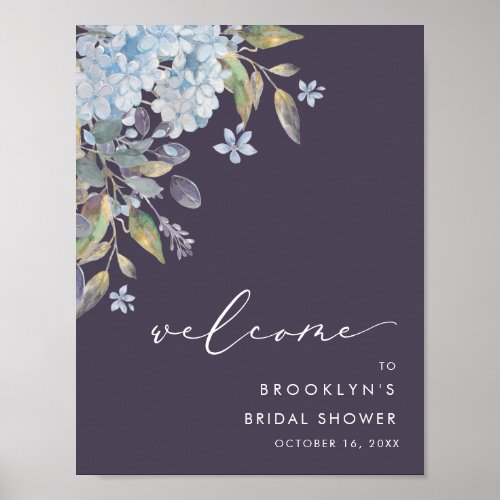 Blue Hydrangeas Navy Bridal Shower Welcome Poster