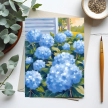 Blue Hydrangeas New England Coastal Watercolor