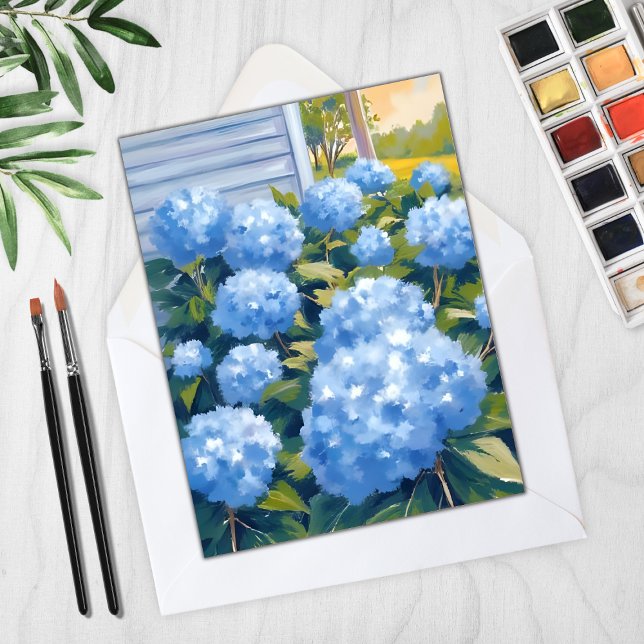 Blue Hydrangeas New England Watercolor Card (Creator Uploaded)