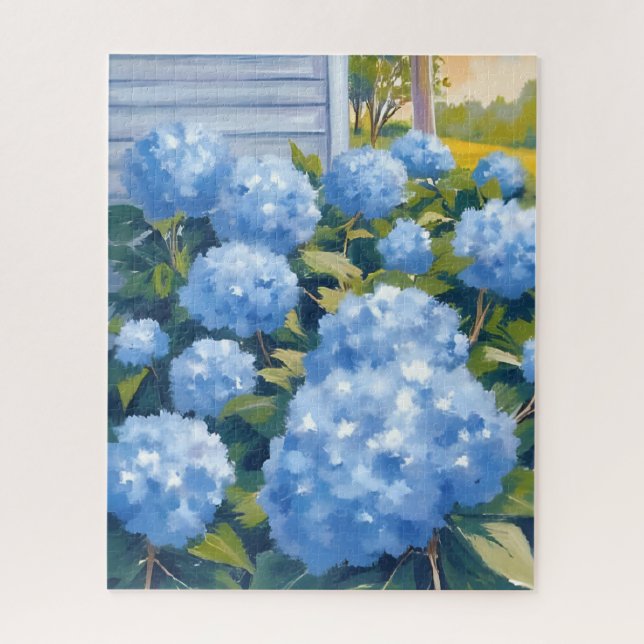 Blue Hydrangeas New England Watercolor Jigsaw Puzzle (Vertical)
