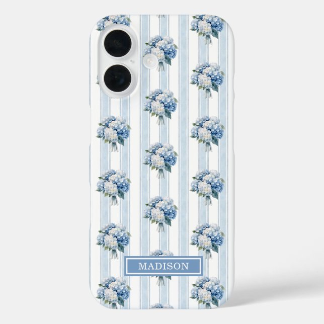 Blue Hydrangeas on Stripes Case-Mate iPhone Case (Back)
