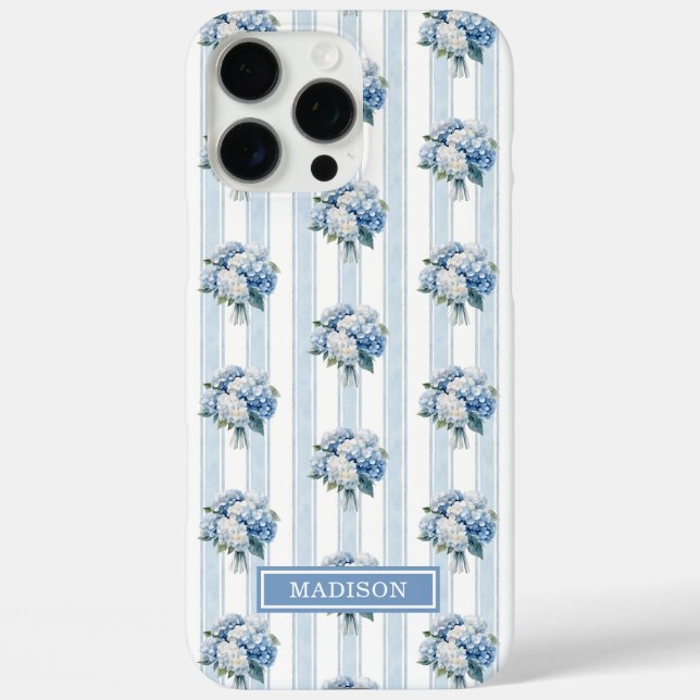 Blue Hydrangeas on Stripes Case-Mate iPhone Case (Back)