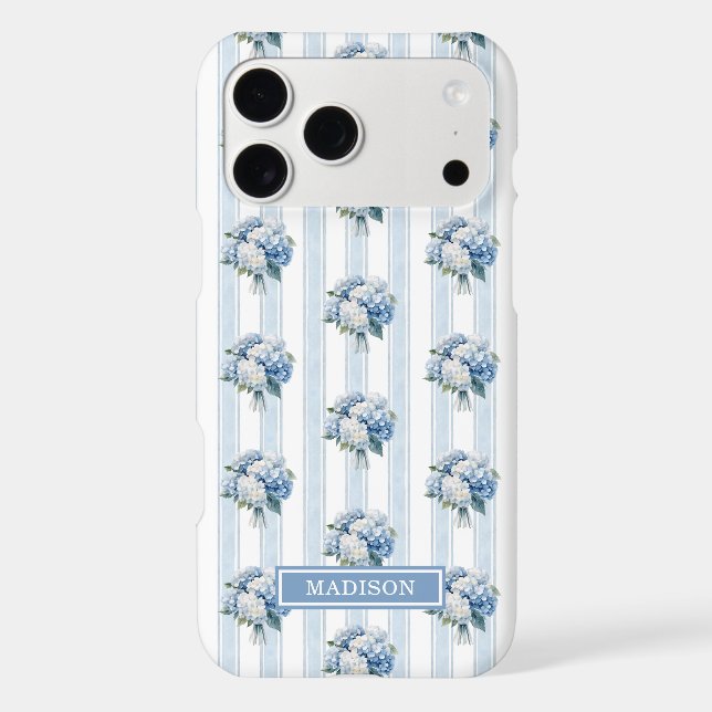 Blue Hydrangeas on Stripes Case-Mate iPhone Case (Back)
