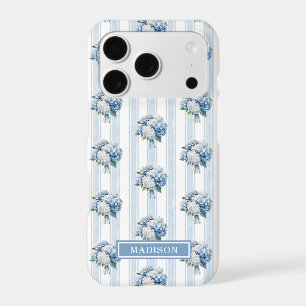 Blue Hydrangeas on Stripes iPhone 17 Pro Case