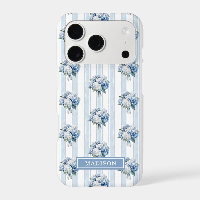 Blue Hydrangeas on Stripes Case-Mate iPhone Case (Back)