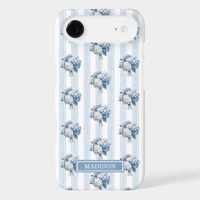 Blue Hydrangeas on Stripes Case-Mate iPhone Case (Back)