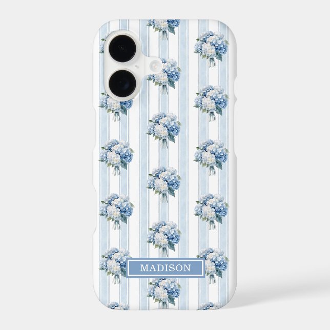 Blue Hydrangeas on Stripes Case-Mate iPhone Case (Back)