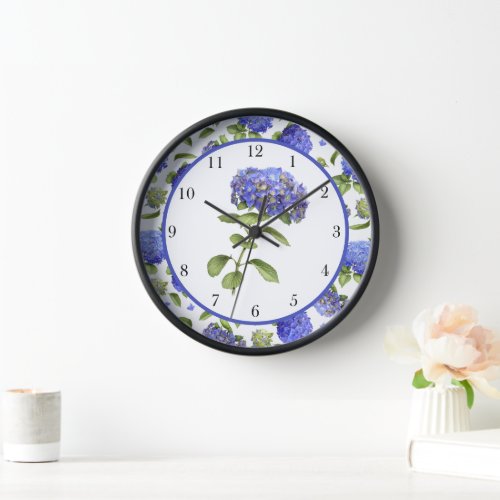 Blue Hydrangeas Original Botanical Art Framed Clock