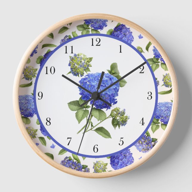 Blue Hydrangeas Original Botanical Art Framed Clock (Front)