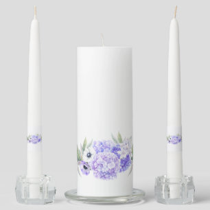 Blue Hydrangeas Pale Lavender Eucalyptus Greenery Unity Candle Set
