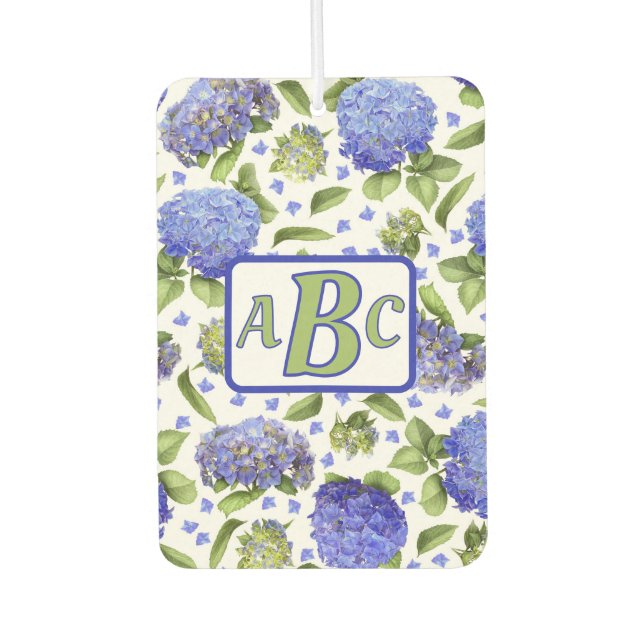 Blue Hydrangeas Pattern Personalized Monogram Air Freshener (Front)