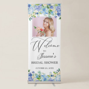 Blue Hydrangeas PHOTO Bridal Shower Welcome Retractable Banner