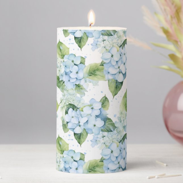 Blue Hydrangeas Pillar Candle (In Situ)