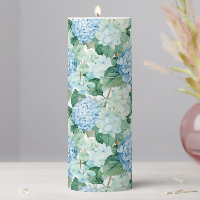 Blue Hydrangeas Pillar Candle (In Situ)
