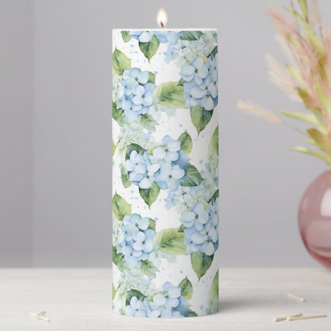 Blue Hydrangeas Pillar Candle (In Situ)