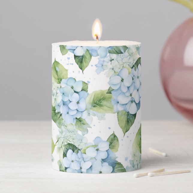 Blue Hydrangeas Pillar Candle (In Situ)