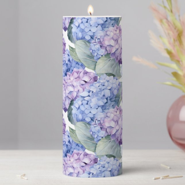 Blue Hydrangeas Pillar Candle (In Situ)