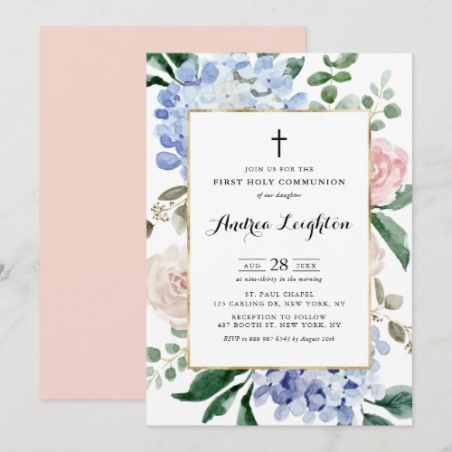 Blue Hydrangeas & Pink Roses First Holy Communion