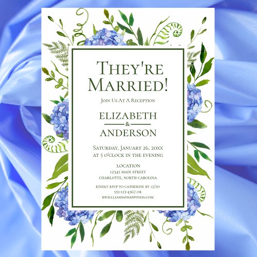 Blue Hydrangeas Reception Invitation