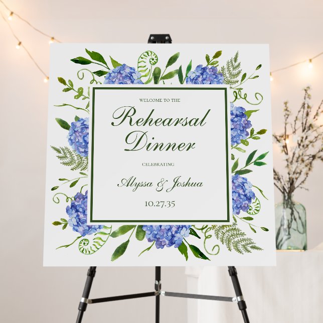 Blue Hydrangeas Rehearsal Dinner Foam Board (In Situ (Stand))
