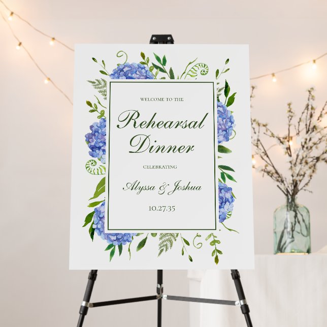 Blue Hydrangeas Rehearsal Dinner Foam Board (In Situ (Stand))