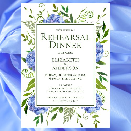 Blue Hydrangeas Rehearsal Dinner Invitation