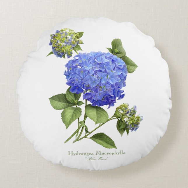 Blue Hydrangeas Round Pillow (Front)