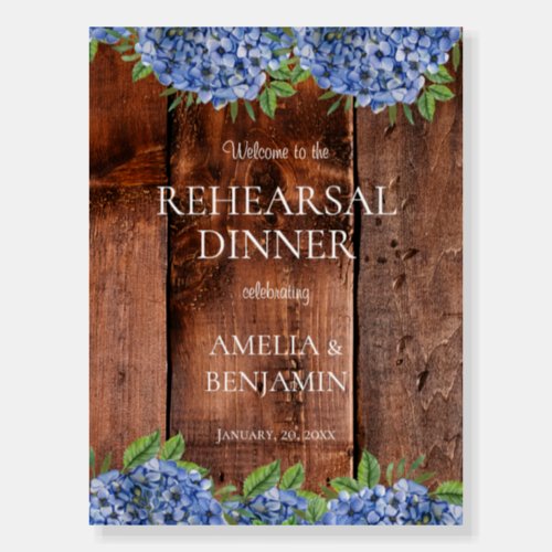 Blue Hydrangeas Rustic Wedding Rehearsal Dinner Foam Board