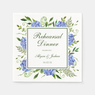 Blue Hydrangeas Script Rehearsal Dinner Napkins