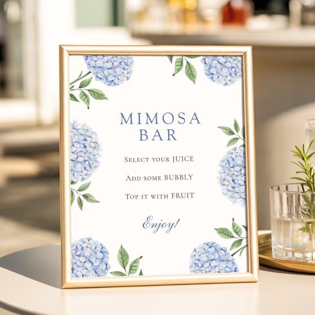 Blue Hydrangeas Simple Border Mimosa Bar Poster (Creator Uploaded)