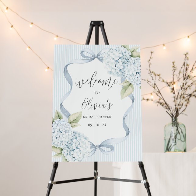 Blue Hydrangeas Stripe Vintage Bridal Shower Foam Board (In Situ (Stand))