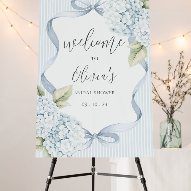 Blue Hydrangeas Stripe Vintage Bridal Shower Foam Board (In Situ (Stand))
