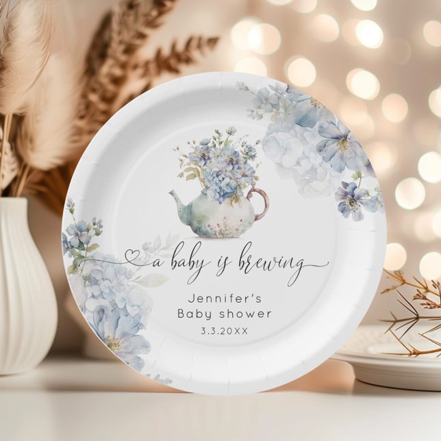 Blue Hydrangeas tea party baby shower Paper Plates (Creator Uploaded)