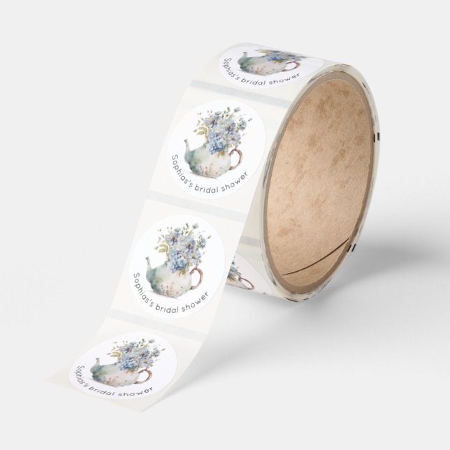 Blue Hydrangeas tea party bridal shower Classic Round Sticker (Roll)