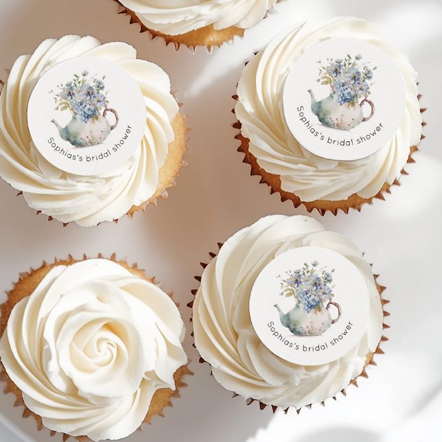 Blue Hydrangeas tea party bridal shower Edible Frosting Rounds (Creator Uploaded)
