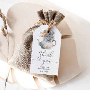 Blue Hydrangeas teapot baby shower thank you Gift Tags